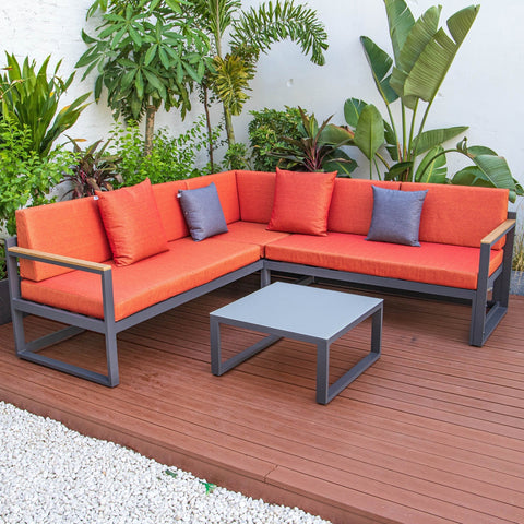 Chelsea Black Sectional With Adjustable Headrest & Coffee Table With Two Tone Cushions