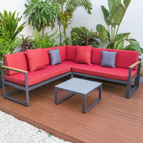 Chelsea Black Sectional With Adjustable Headrest & Coffee Table With Two Tone Cushions