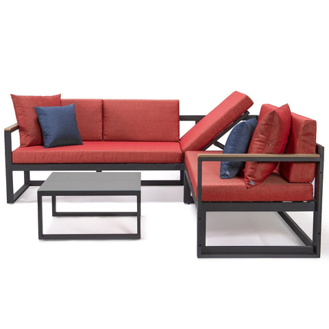 Chelsea Black Sectional With Adjustable Headrest & Coffee Table With Two Tone Cushions