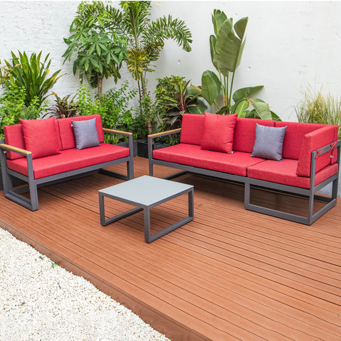 Chelsea Black Sectional With Adjustable Headrest & Coffee Table With Two Tone Cushions