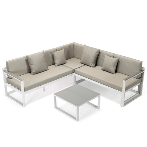 Chelsea Black/White Sectional With Adjustable Headrest & Coffee Table With Cushions