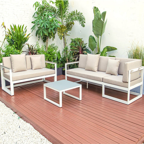 Chelsea White Sectional With Adjustable Headrest & Coffee Table With Cushions