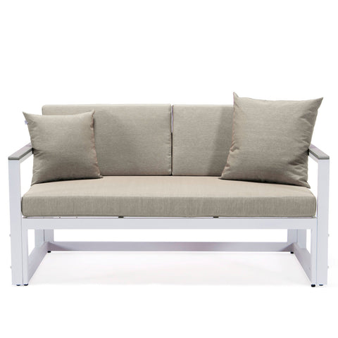 Chelsea White Sectional With Adjustable Headrest & Coffee Table With Cushions