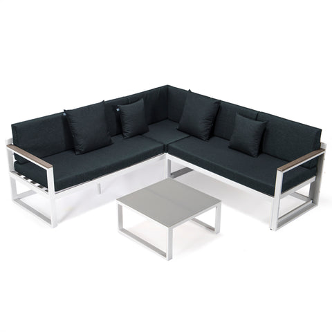 Chelsea Black/White Sectional With Adjustable Headrest & Coffee Table With Cushions