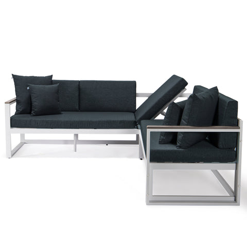 Chelsea Black/White Sectional With Adjustable Headrest & Coffee Table With Cushions