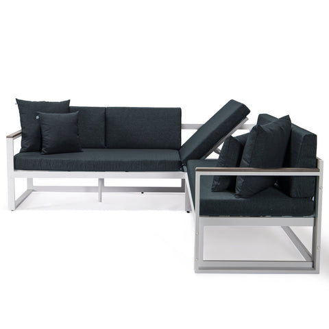 Chelsea White Sectional With Adjustable Headrest & Coffee Table With Cushions