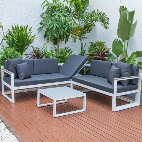 Chelsea White Sectional With Adjustable Headrest & Coffee Table With Cushions