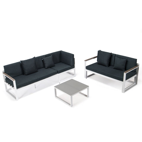 Chelsea Black/White Sectional With Adjustable Headrest & Coffee Table With Cushions