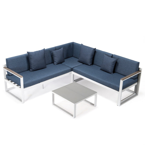 Chelsea White Sectional With Adjustable Headrest & Coffee Table With Cushions