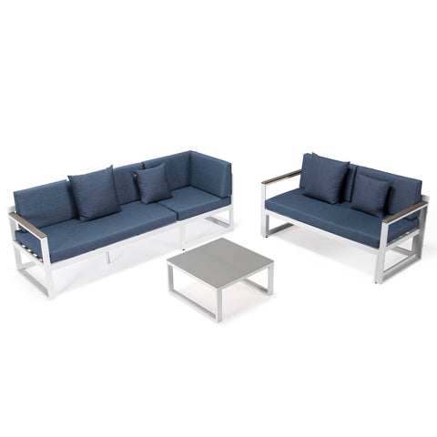 Chelsea White Sectional With Adjustable Headrest & Coffee Table With Cushions