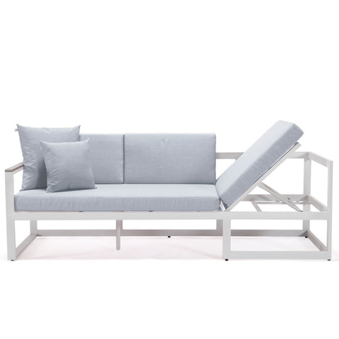 Chelsea White Sectional With Adjustable Headrest & Coffee Table With Cushions