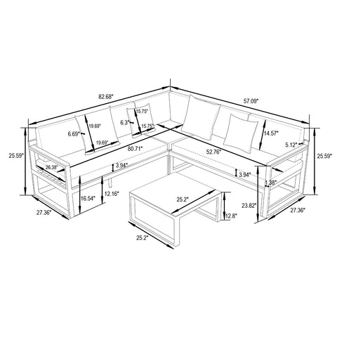 Chelsea Black/White Sectional With Adjustable Headrest & Coffee Table With Cushions