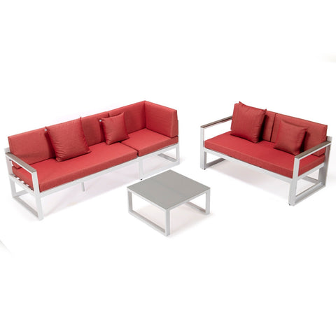 Chelsea White Sectional With Adjustable Headrest & Coffee Table With Cushions