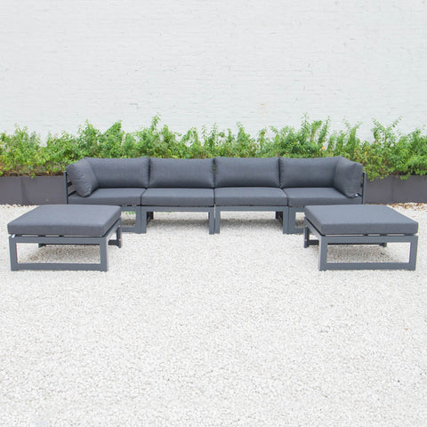 Chelsea 6-Piece Patio Ottoman Sectional Black Aluminum With Cushions