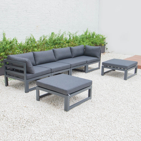 Chelsea 6-Piece Patio Ottoman Sectional Black Aluminum With Cushions