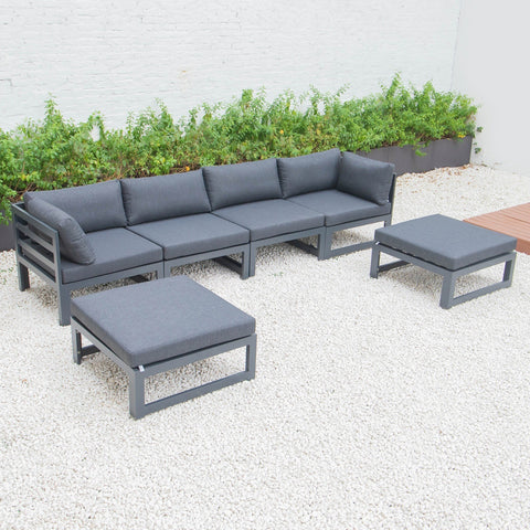 Chelsea 6-Piece Patio Ottoman Sectional Black Aluminum With Cushions