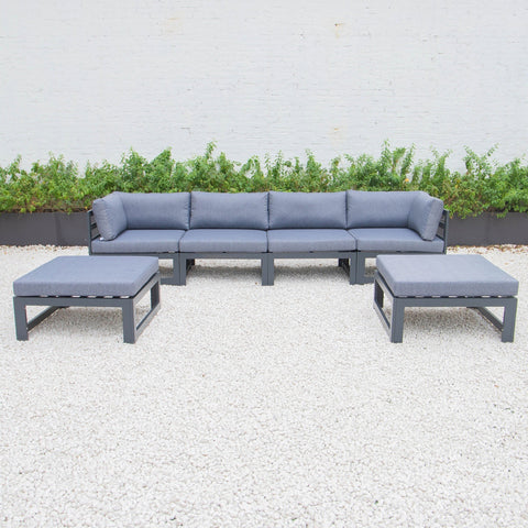 Chelsea 6-Piece Patio Ottoman Sectional Black Aluminum With Cushions