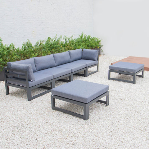 Chelsea 6-Piece Patio Ottoman Sectional Black Aluminum With Cushions