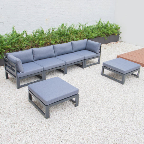 Chelsea 6-Piece Patio Ottoman Sectional Black Aluminum With Cushions