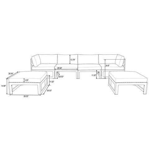 Chelsea 6-Piece Patio Ottoman Sectional Black Aluminum With Cushions