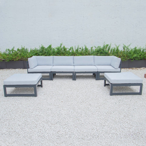 Chelsea 6-Piece Patio Ottoman Sectional Black Aluminum With Cushions