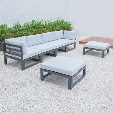 Chelsea 6-Piece Patio Ottoman Sectional Black Aluminum With Cushions