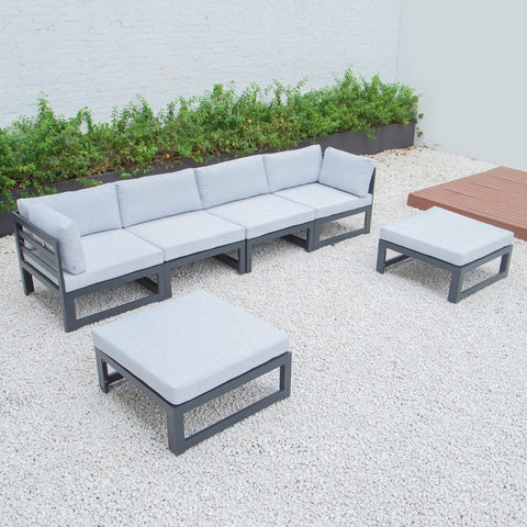 Chelsea 6-Piece Patio Ottoman Sectional Black Aluminum With Cushions