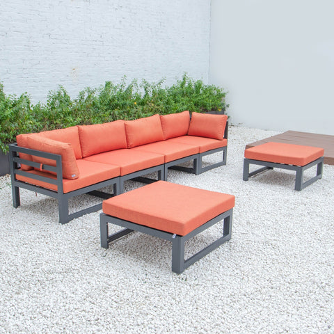 Chelsea 6-Piece Patio Ottoman Sectional Black Aluminum With Cushions