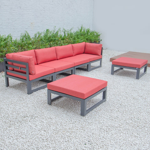 Chelsea 6-Piece Patio Ottoman Sectional Black Aluminum With Cushions