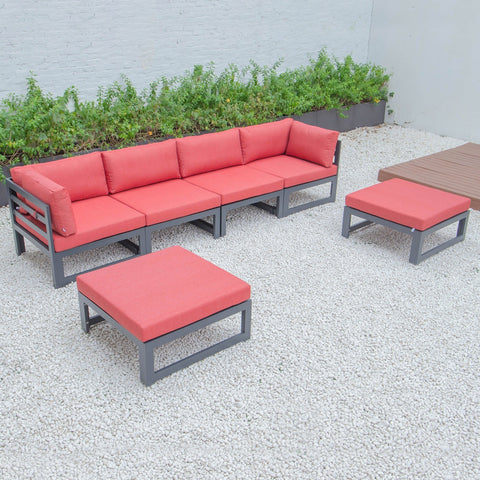 Chelsea 6-Piece Patio Ottoman Sectional Black Aluminum With Cushions