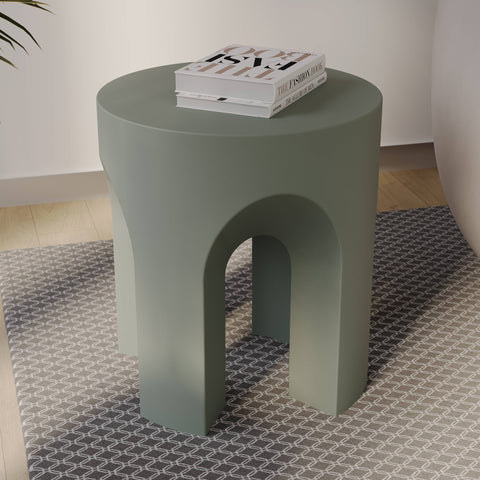 Crus Fiberstone Outdoor Side Table With Arched Base Design