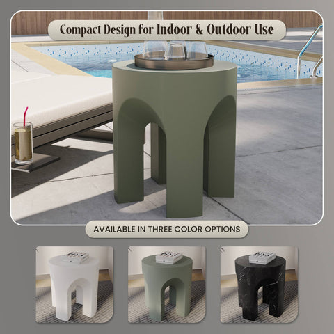 Crus Fiberstone Outdoor Side Table With Arched Base Design