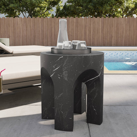 Crus Fiberstone Outdoor Side Table With Arched Base Design