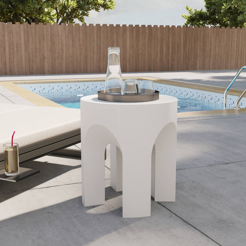 Crus Fiberstone Outdoor Side Table With Arched Base Design