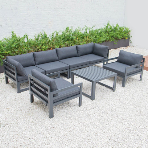 Chelsea 7-Piece Patio Sectional & Coffee Table Set Black Aluminum With Cushions