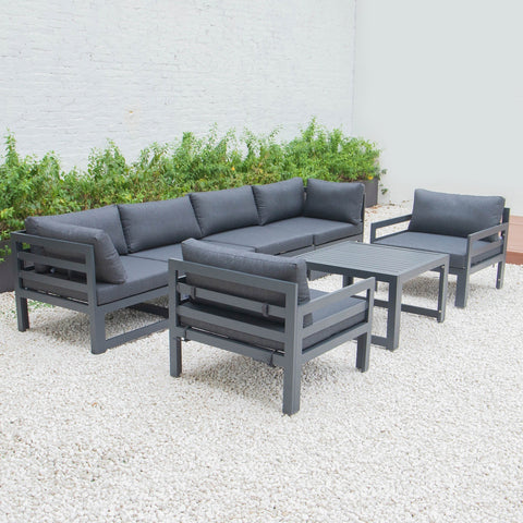 Chelsea 7-Piece Patio Sectional & Coffee Table Set Black Aluminum With Cushions