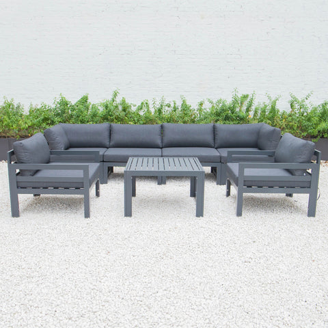 Chelsea 7-Piece Patio Sectional & Coffee Table Set Black Aluminum With Cushions