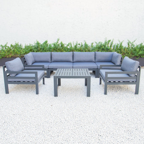 Chelsea 7-Piece Patio Sectional & Coffee Table Set Black Aluminum With Cushions