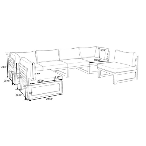 Chelsea 6-Piece Patio Sectional In White Aluminum With Cushions