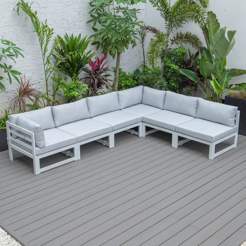 Chelsea 6-Piece Patio Sectional In White Aluminum With Cushions