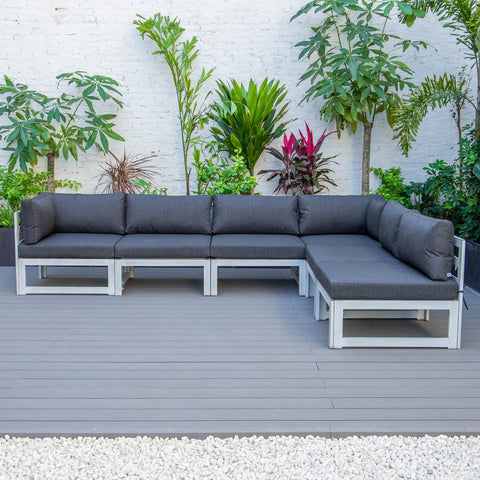 Chelsea 6-Piece Patio Sectional In Weathered Grey Aluminum With Cushions