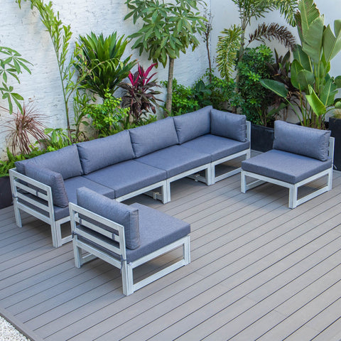 Chelsea 6-Piece Patio Sectional In Weathered Grey Aluminum With Cushions