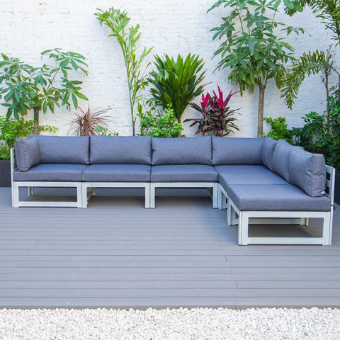 Chelsea 6-Piece Patio Sectional In Weathered Grey Aluminum With Cushions