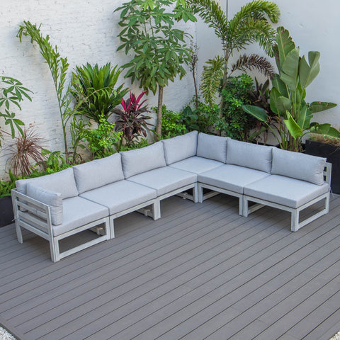 Chelsea 6-Piece Patio Sectional In Weathered Grey Aluminum With Cushions