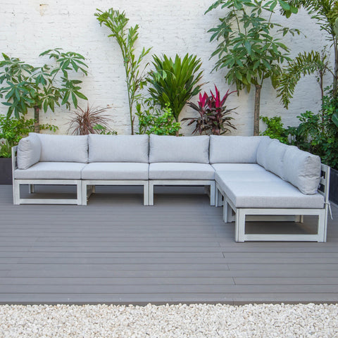 Chelsea 6-Piece Patio Sectional In Weathered Grey Aluminum With Cushions