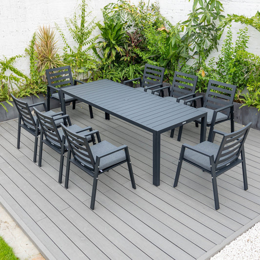 Chelsea Mid-Century Modern 63" and 87" Rectangular Outdoor Dining Table in Black Aluminum for Patio and Backyard Garden