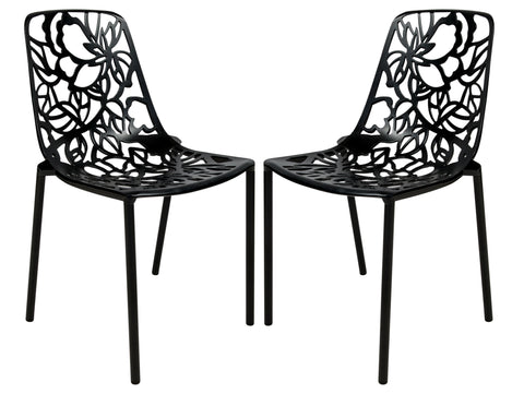 Devon Aluminum Indoor Outdoor Dining Chairs Stackable and Flower Pattern Design Set of 2