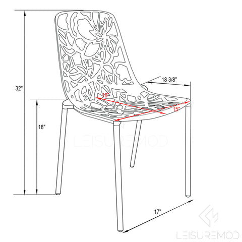 Devon Aluminum Indoor Outdoor Dining Chairs Stackable and Flower Pattern Design Set of 2