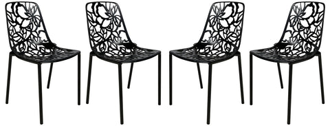 Devon Aluminum Indoor Outdoor Dining Chairs Stackable and Flower Pattern Design Set of 4