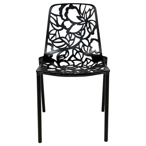 Devon Stackable Aluminum Outdoor Dining Chairs with Flower Design